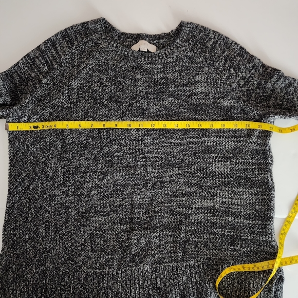 Loft Bow Statement Sleeve Sweater Cotton Round Neck Marled Black Knit Large - Picture 13 of 14